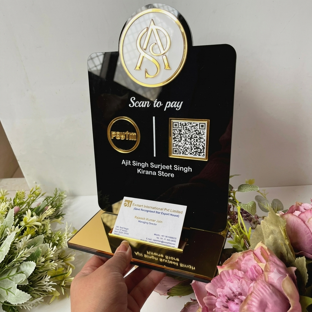 Acrylic Countertop UPI Payment Display – Custom QR Code & Business Card Stand for Retail Stores