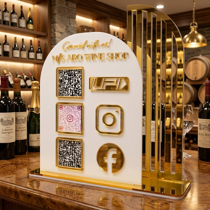 Customized Arch Design Business White Acrylic QR Stand - Scan & Pay, Follow