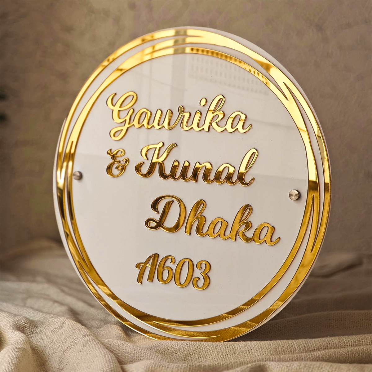 Golden Aura Custom Acrylic Home Name Plate – Personalized with Family Name & House Number