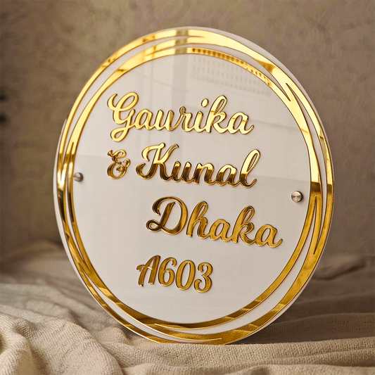 Golden Aura Custom Acrylic Home Name Plate – Personalized with Family Name & House Number
