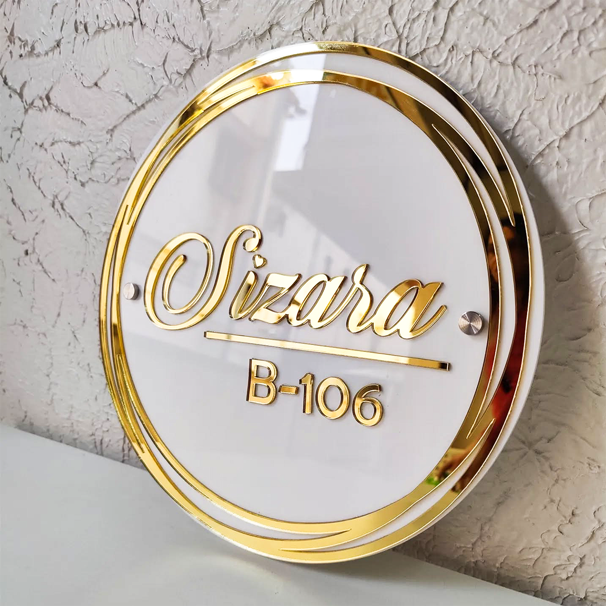 Golden Aura Custom Acrylic Home Name Plate – Personalized with Family Name & House Number