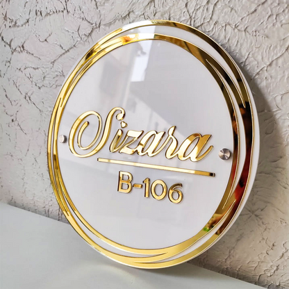 Golden Aura Custom Acrylic Home Name Plate – Personalized with Family Name & House Number