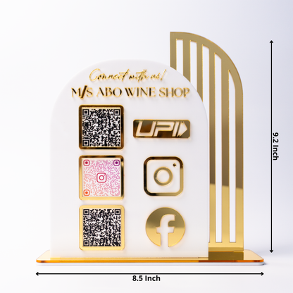 Customized Arch Design Business White Acrylic QR Stand - Scan & Pay, Follow