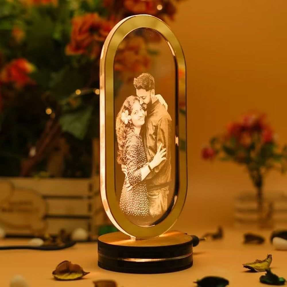 Oval Acrylic Mirror Photo Engraved Frame with LED Illumination