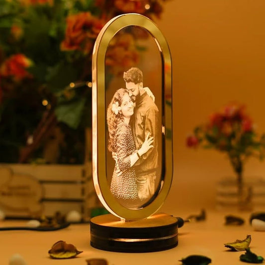 Oval Acrylic Mirror Photo Engraved Frame with LED Illumination