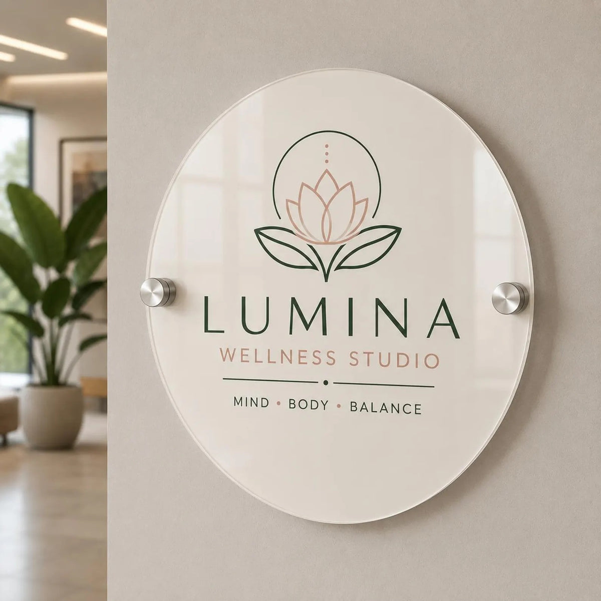 Modern Acrylic Logo Signage – Custom Round Wall Hanging Plaque for Beauty Salon, Spa, Clinic & Office Entrance