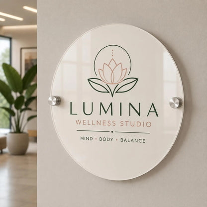 Modern Acrylic Logo Signage – Custom Round Wall Hanging Plaque for Beauty Salon, Spa, Clinic & Office Entrance