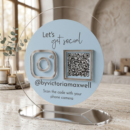 Modern Pastel Blue Circle Acrylic Business QR Code Scanner Display