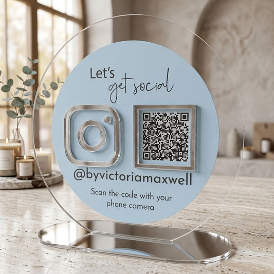 Modern Pastel Blue Circle Acrylic Business QR Code Scanner Display