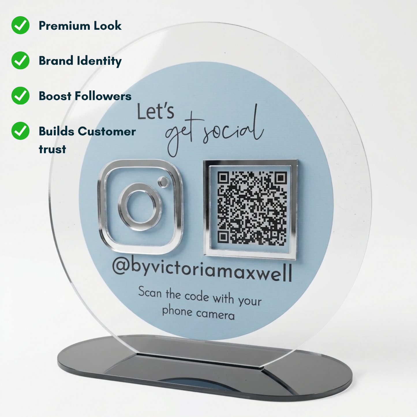 Modern Pastel Blue Circle Acrylic Business QR Code Scanner Display