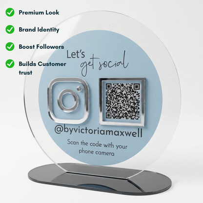 Modern Pastel Blue Circle Acrylic Business QR Code Scanner Display