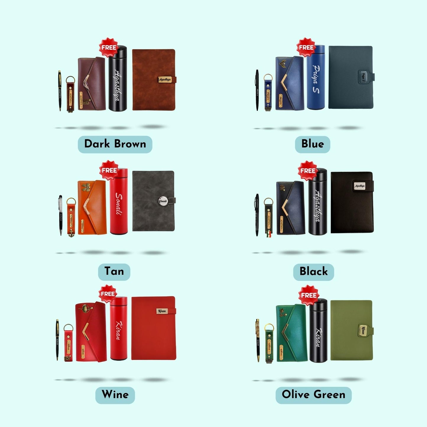 Personalised Essential Hamper for Women 5-in-1 - Women's wallet, Keychain, Diary, Pen & Free Bottle