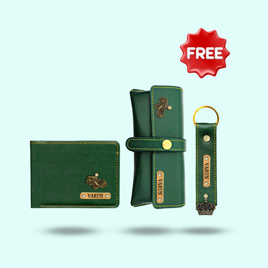 Personalized 3-in-1 Special Gift Hamper For Men - Green - Includes 1 Free Keychain