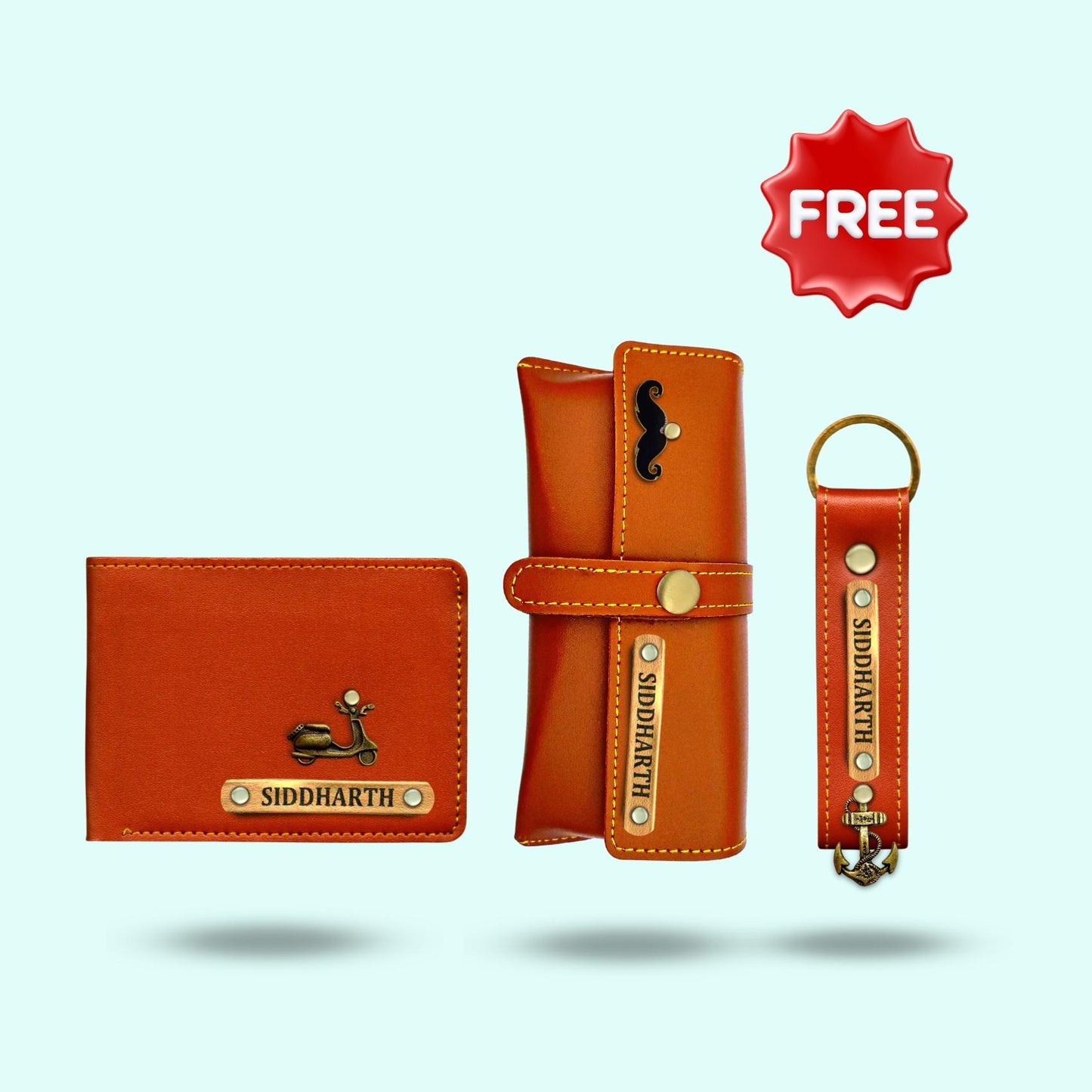 Personalized 3-in-1 Special Gift Hamper For Men - Tan - Includes 1 Free Keychain