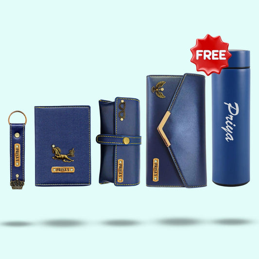 Personalized Gift Set Hamper for Women - Blue - Includes 1 Free Bottle