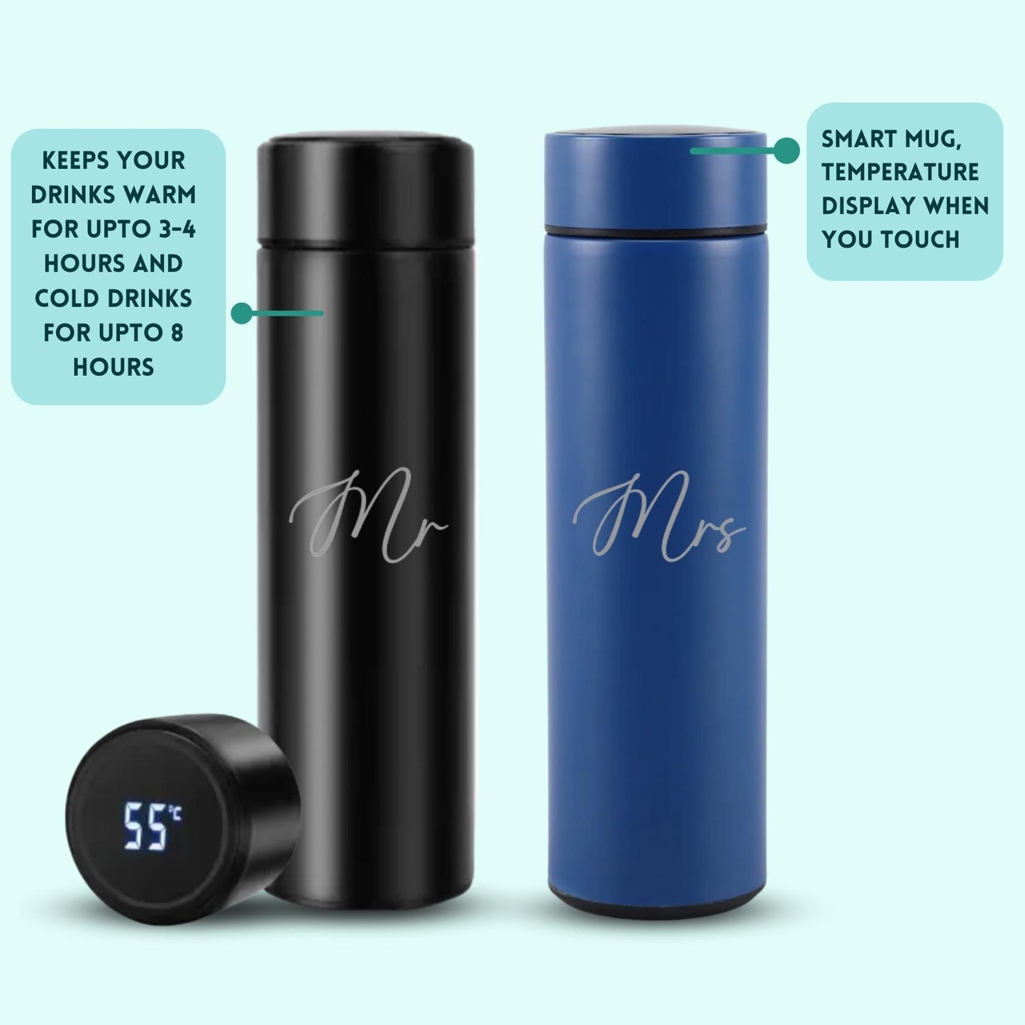 Personalized Mr and Mrs Temperature Display Water Bottle