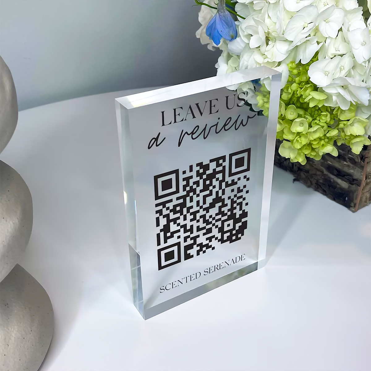 Custom QR Acrylic Block - Leave Us a Review | Personalized Review QR Display
