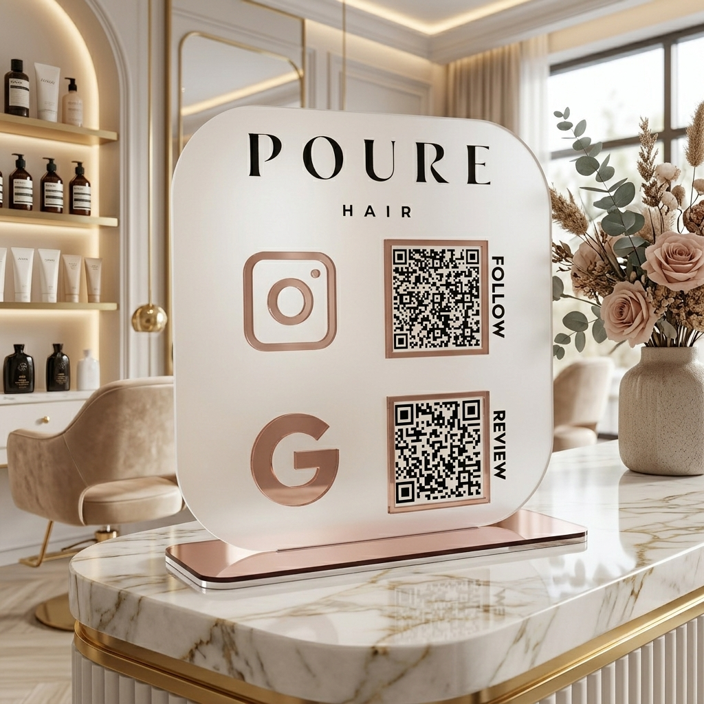 Customized Social Media Display Acrylic QR Stand - Rose Gold