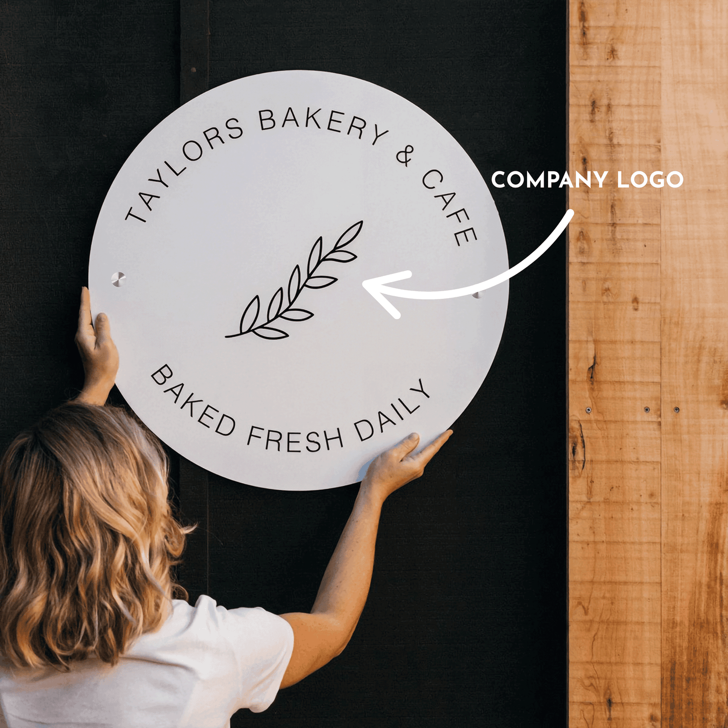 Custom White Acrylic Round Business Logo Signs - UV Printed