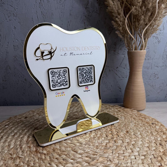 Custom Tooth-Shaped Social Media QR Stand for Dental Clinics
