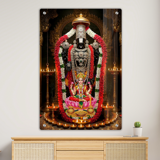 Divine Lakshmi Venkateshwara Swamy Acrylic Photo Frame | Ultra-HD Glossy Tirupati Balaji & Goddess Lakshmi Wall Hanging Decor for Puja Room