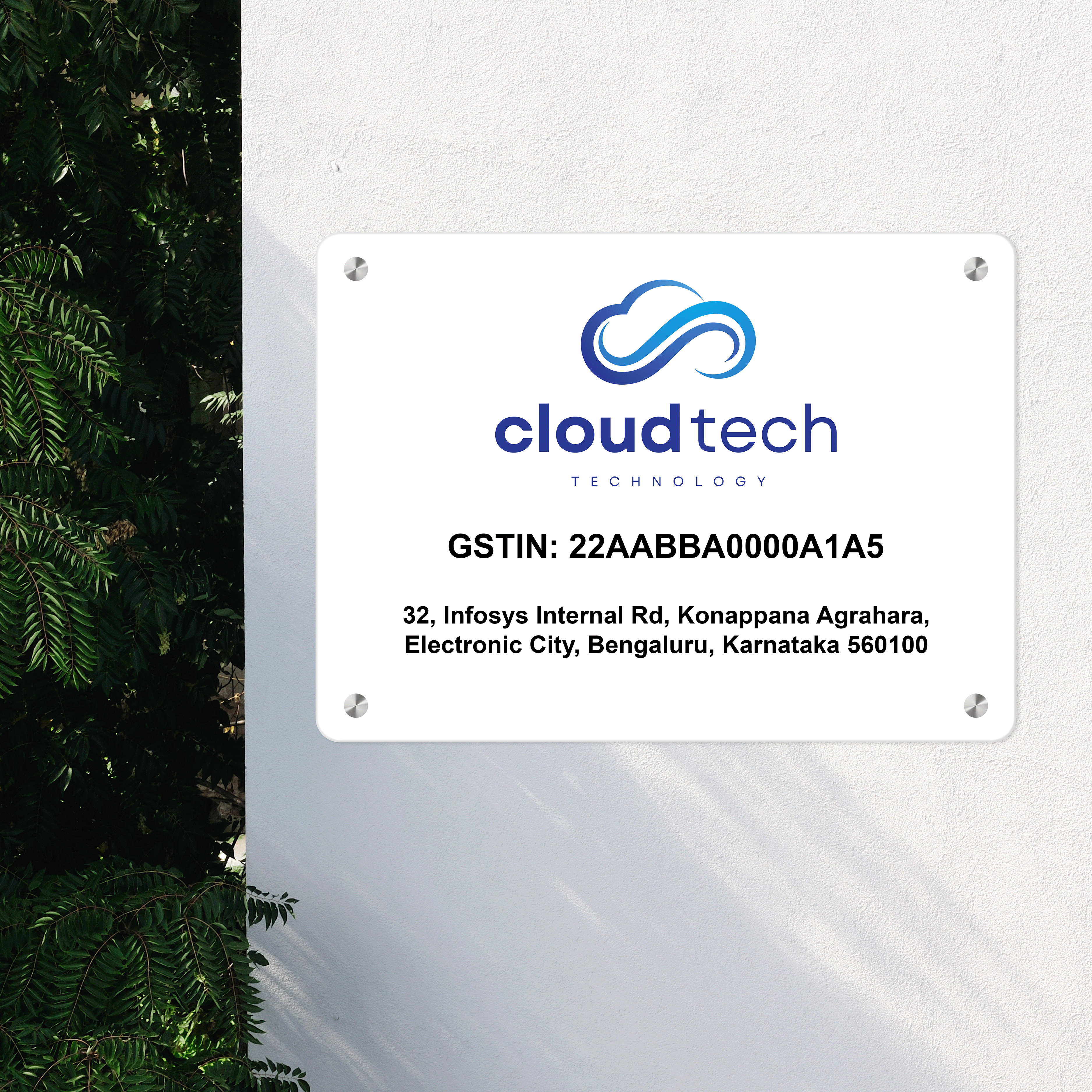 Custom White Acrylic Rectangular Business Logo, GST Signs - UV Printed ...