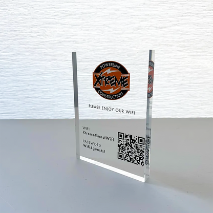 Personalized WiFi Acrylic Block with Network Name, Password and Scannable QR Code for Home, Office, Coffee Shop, Internet Cafe, Lobby