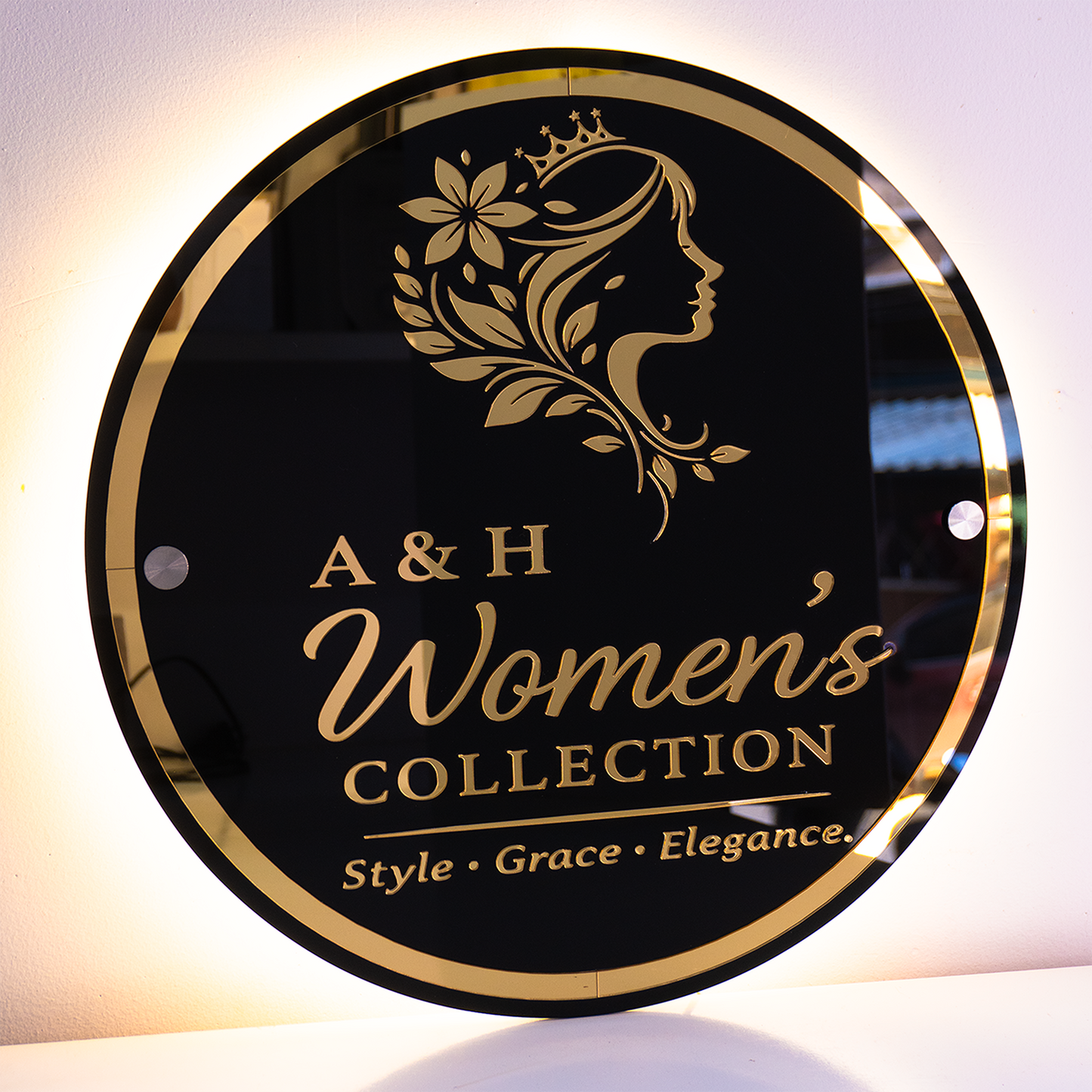 Custom 3D Black Acrylic Round Business Logo LED Signs