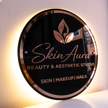 Custom 3D Black Acrylic Round Business Logo LED Signs