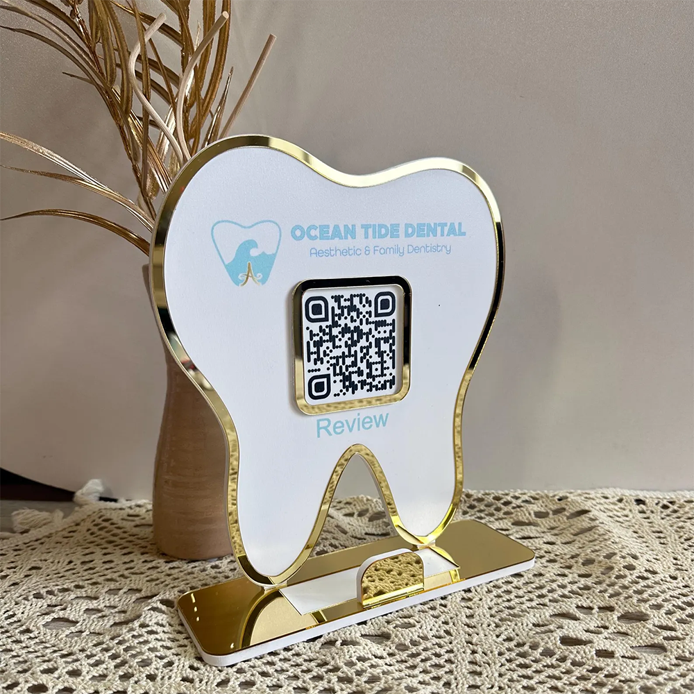 Custom Tooth-Shaped Review QR Code Sign for Dental Clinics