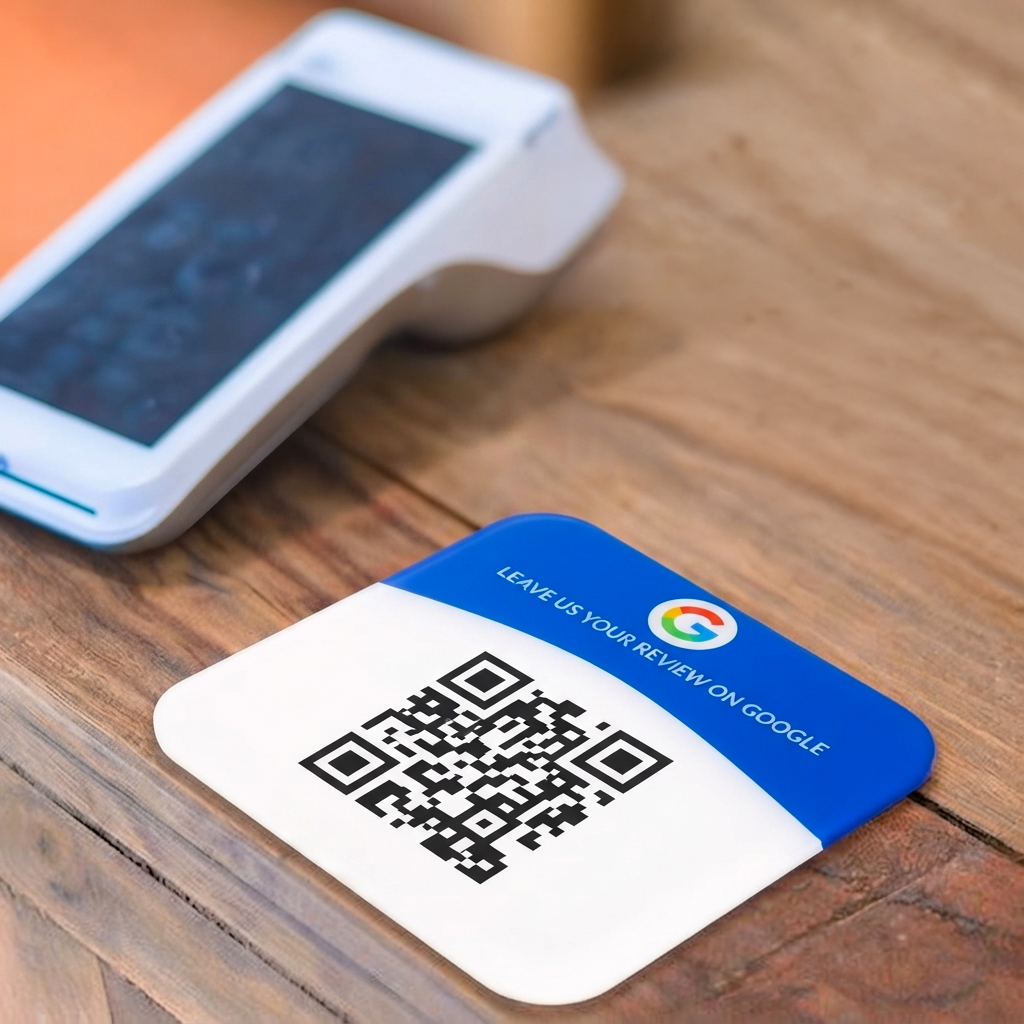 Custom Acrylic Google Review QR Code Plate | UV Printed Scan Signage for Business Counters