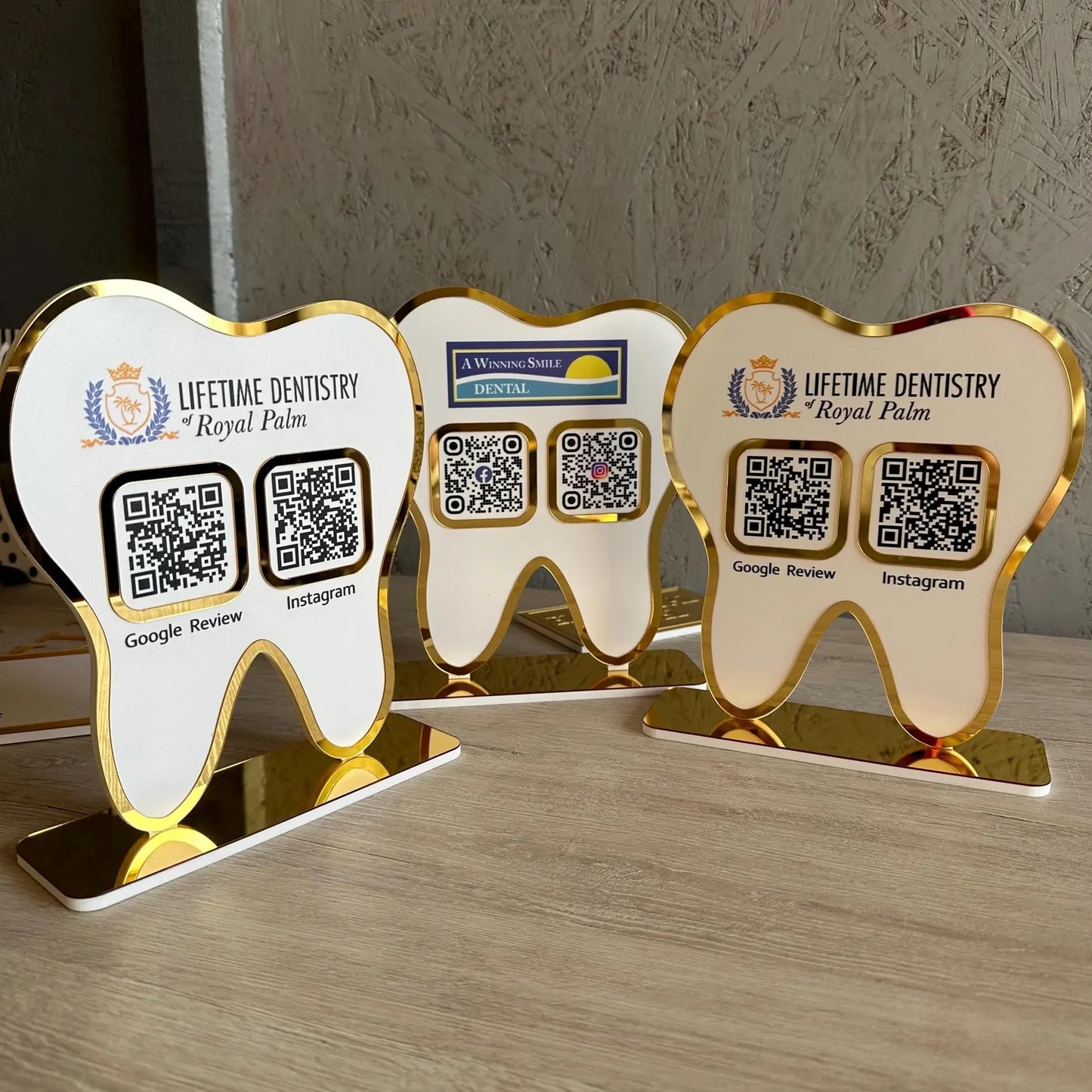 Custom Tooth-Shaped Social Media QR Stand for Dental Clinics