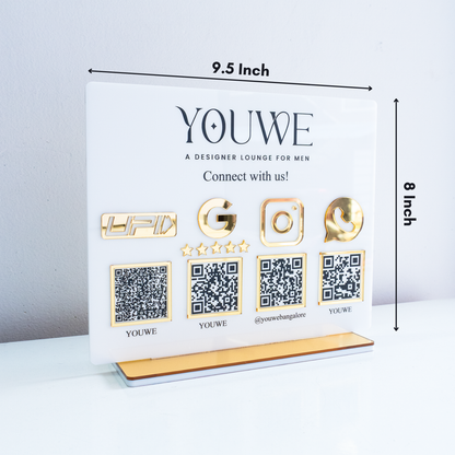 4-in-1 Premium Acrylic QR Code Stand for Countertop – Custom UPI Payment, Google Review, Instagram & WhatsApp Business Scanner Display Sign