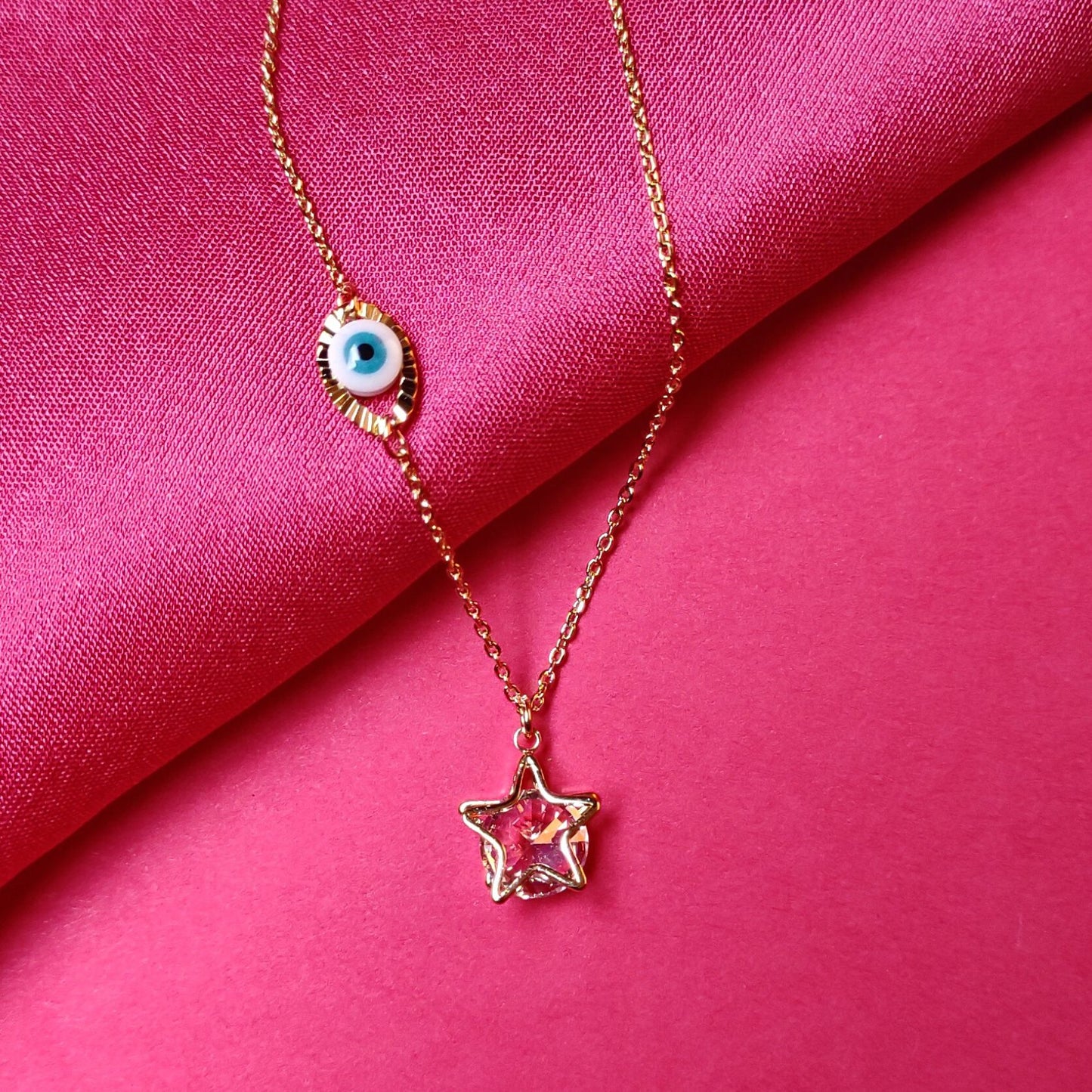 White Stone with Star and Evil Eye Necklace