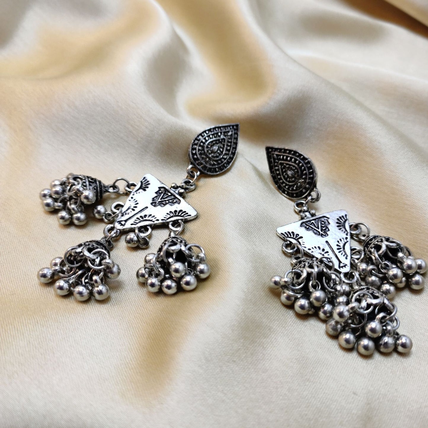 Triangle Oxidised Silver Earrings
