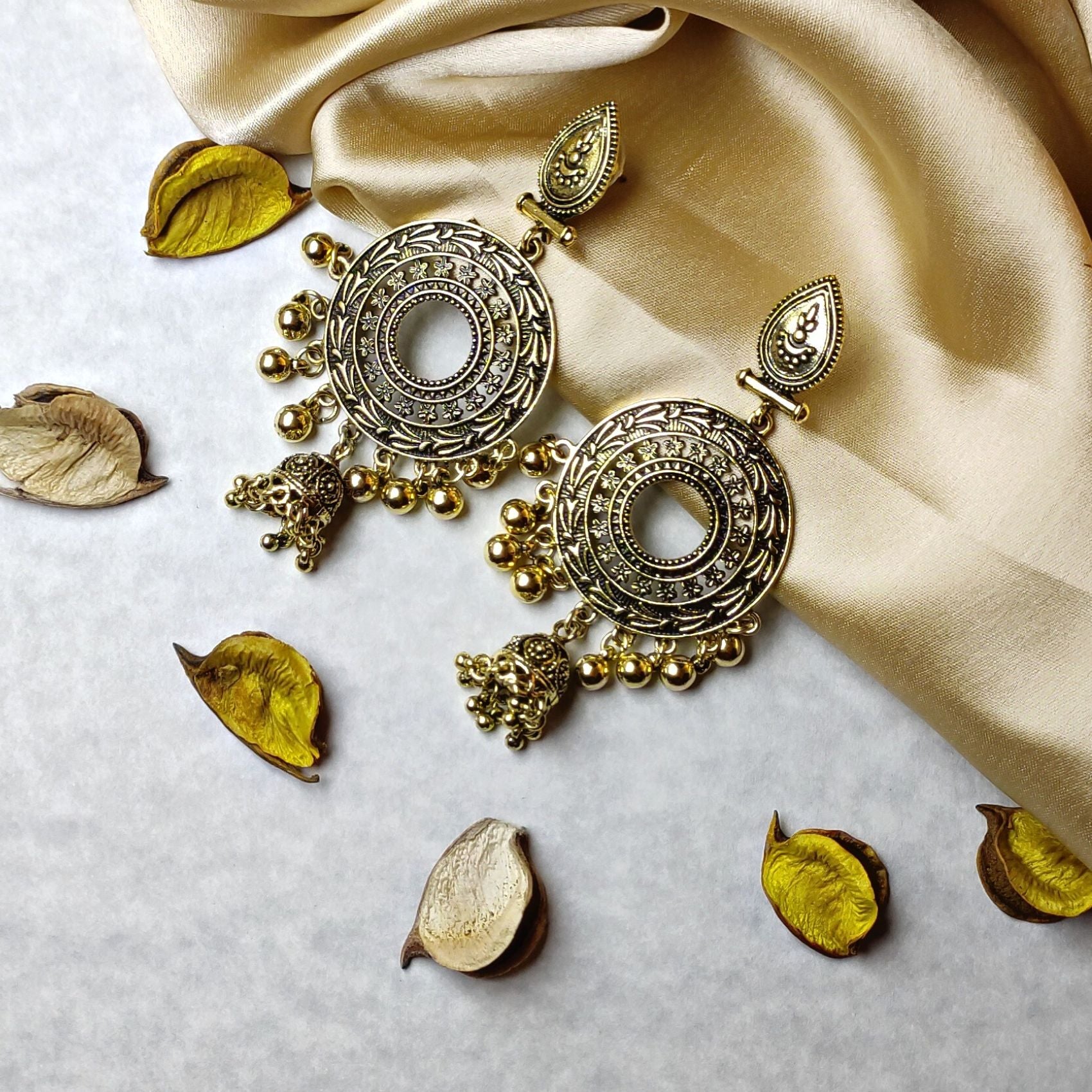 Classy Gold Oxidised Jhumka Earring