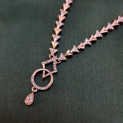 Modern AD Diamonds Necklace Set Rose Gold Plated