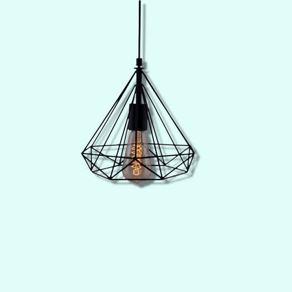 Diamond Cage Base Pendant Hanging Light With Bulb