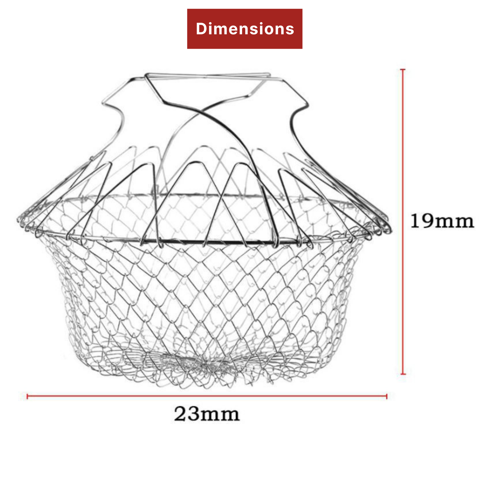 Fold-able stainless steel chef basket strainer net - steam, rinse, strain and fry