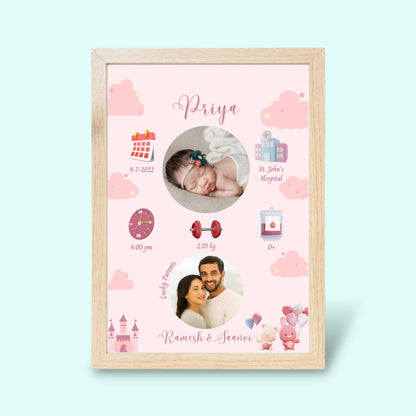 Personalized New Baby Born Frame - Girl