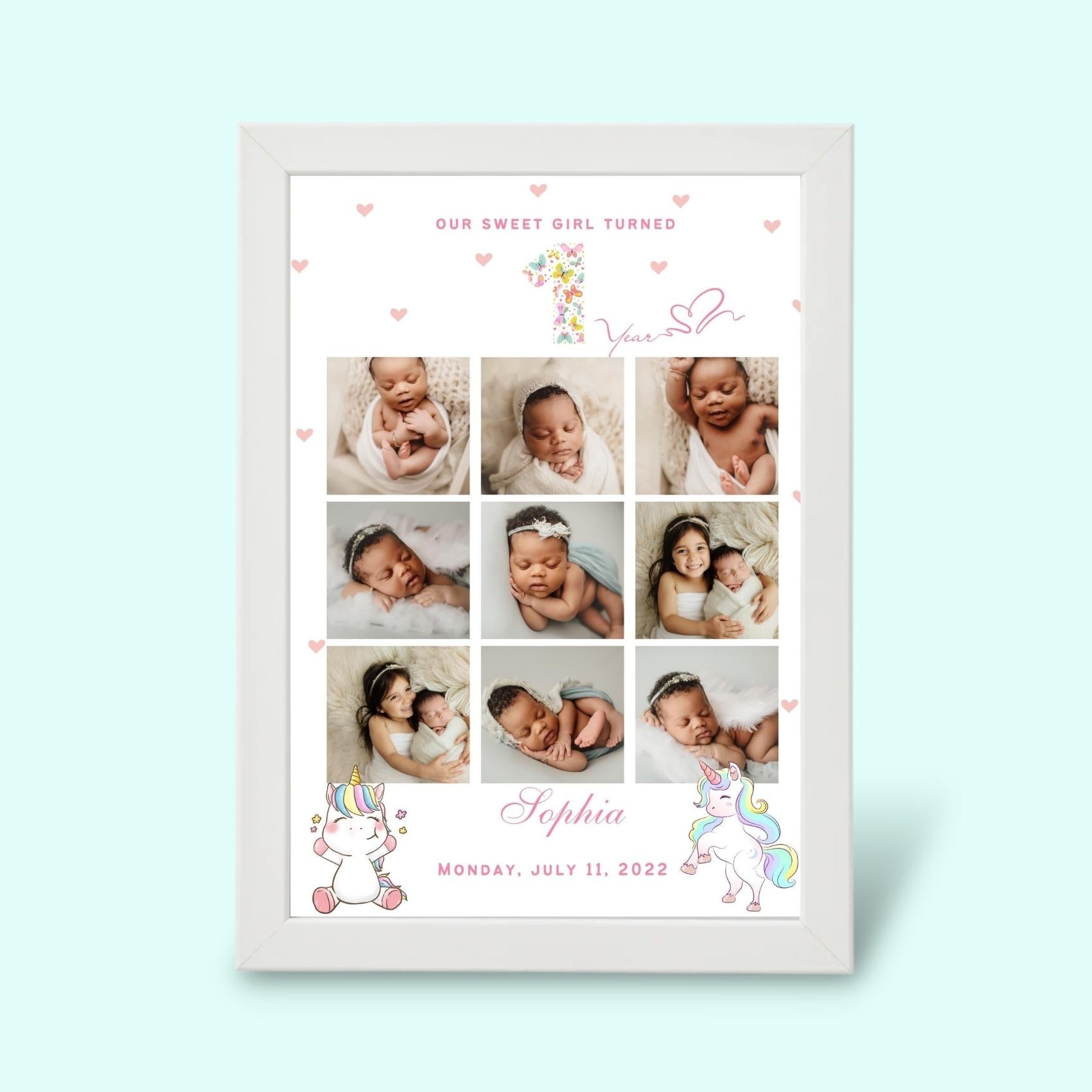 Personalized One Year Girl Frame