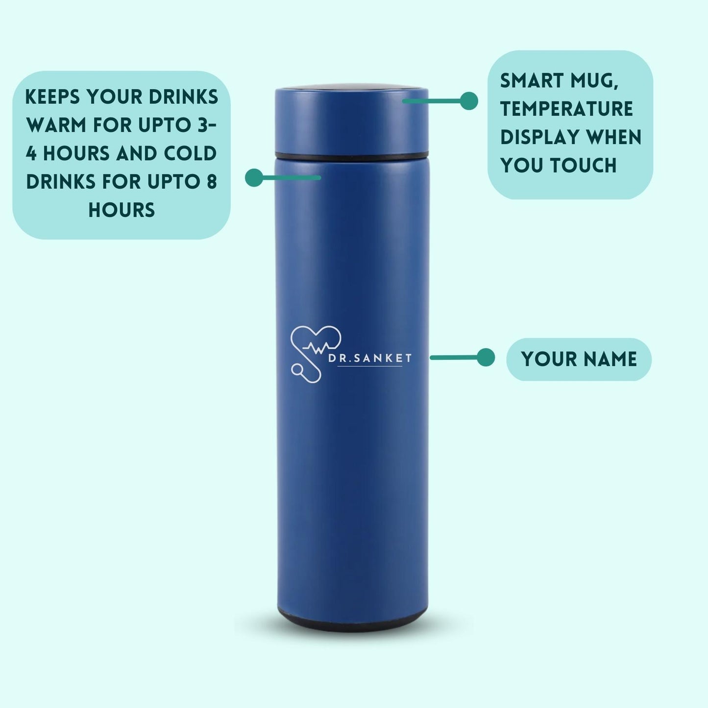 Personalized Temperature Water Bottle - Heart Doctor