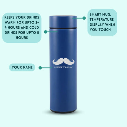 Personalized Temperature Water Bottle - Mustache