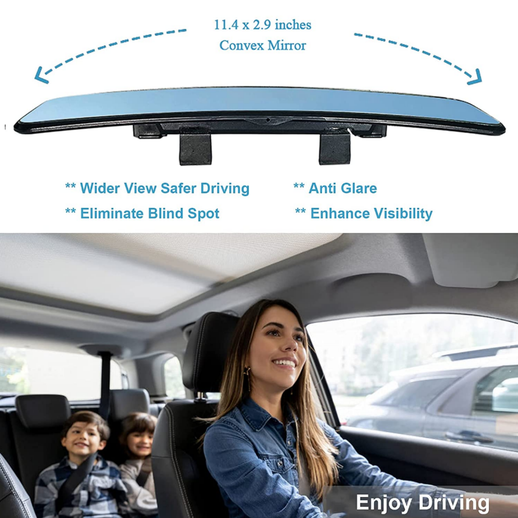 Rear View Mirror, 11.8 Inch Panoramic Anti-Glare Rearview Mirror, Car  Interior Clip-On Wide Angle Rear View Mirror to Reduce Blind Spot  Effectively