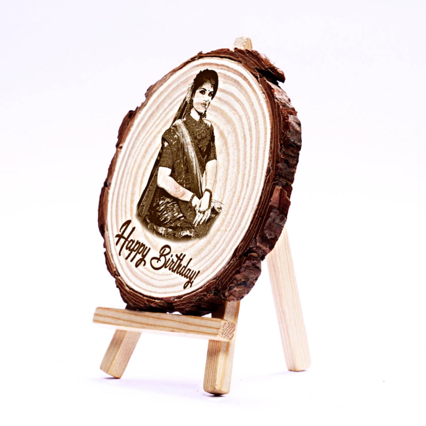 Wooden Slice Engraved Photo Frame (5 to 8 Inches)